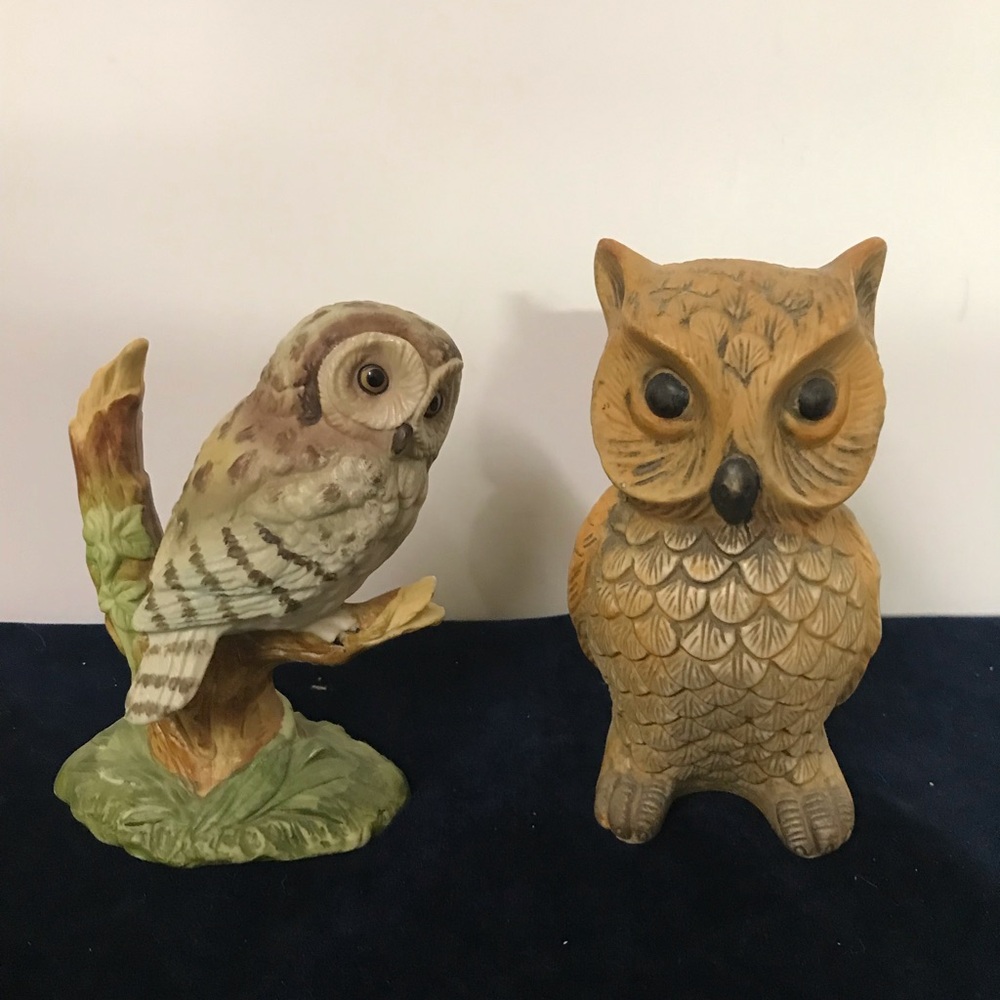 Brown and Cream Owl Sculpture Set